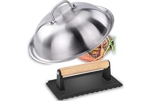 GARELF Flat Top Griddle Accessories Kit, 12 Inch Round Basting Cover with 7 Inch Burger Press, BBQ Accessories for Grill Cooking Indoor or Outdoor, for Blackstone and Camp Chef Griddle