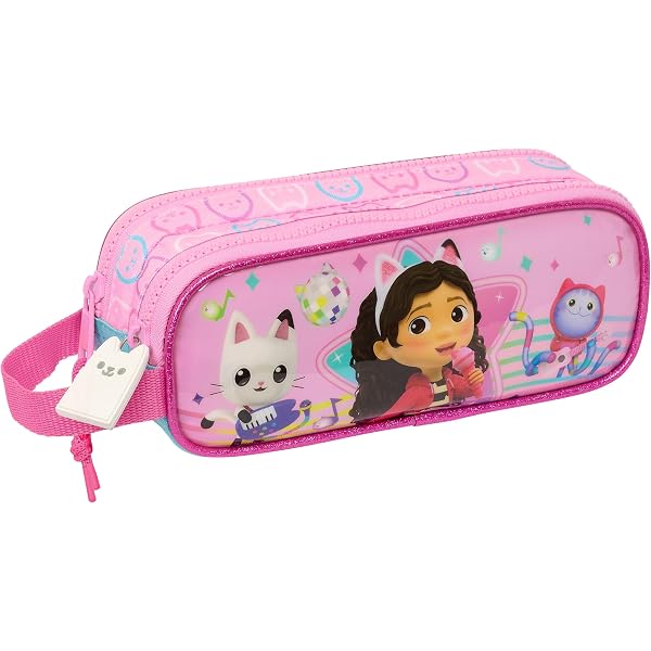 TDL Gabbys Astuccio A Forma Di Casa Delle Bambole - Portapenne Con Cerniera Per Bambini, Rosa E Viola, Con Gabby E Friends
