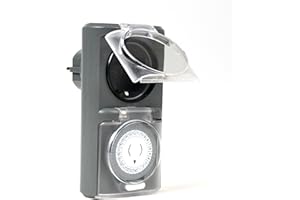 Menz Zeitschaltuhr Aussenbereich - Mechanische Zeitschaltuhr Steckdose außen IP44, einfach bedienbarer Zeitschalter analog außen, Outdoor Timer, Grau