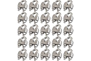 Cozihom 3/16 Inch M4 Wire Rope Cable Clip Clamp, 304 Stainless Steel, U Bolt Saddle Fastener, 25 Packs