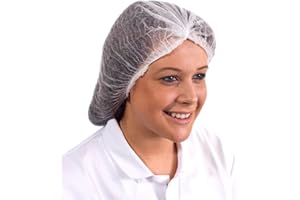 EXPERT WORKWEAR Disposable Elasticated Mob Caps Blue White Hygiene Food Catering Hair Nets Covers (100, White)