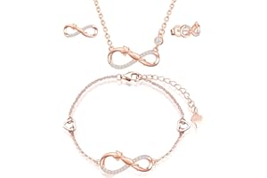 INFINIONLY Juegos de joyas, Pendientes Pulsera Collar colgante para mujer niña, pendientes pulsera collar de plata 925, Juegos de joyas con símbolo de infinito y lindo gato, con circón, oro rosa