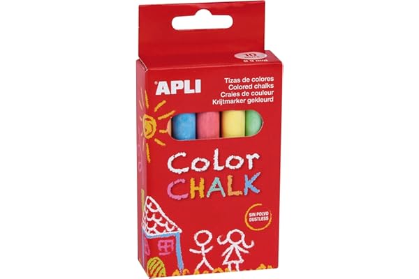 Apli 14574 - Boîte de 10 craies de couleurs assorties Bleu/Orange/Violet/Jaune/Rouge/Vert
