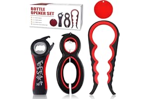 EULUOZIQING 4 Stück Flaschenöffner für Senioren, Multifunktions Dosenöffner, Glasöffner Schraubdeckelöffner, Deckelöffner für Schraubgläser, mit Silikongriffpolster (Rot)