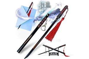 ‎SWORDS AND MORE Anime Schwert – Kakashis Katana aus der Anbu Ära, Schwert Brieföffner mit Scheide und Ständer, Anime Miniatur Schwert, Schlüsselanhänger, Anime-Geschenk für Fans & Sammler, schwarz