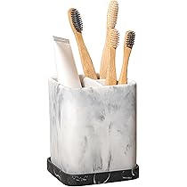Portaspazzolino Da Bagno Organizer: 8 Slot, Design Marmo, Antiscivolo E Con Drenaggio Per Accessori - 3