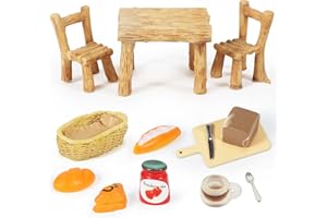 YAJIMAOY Accessori Casa delle Bambole in Miniatura, 1:12 Accessori da Cucina in Miniatura, Alimenti in Miniatura, Cibo Giocattolo per Bambini con Miniatura Pane Torta Caffè Tavoli Sedie, Set Mini Cibo