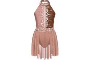 inhzoy Body da Ginnastica Artistica Bambina Vestito da Pattinaggio Artistico con Strass Balletto Body da Ballo Lirico Latino Contemporaneo Costumi di Danza Classica Moderna