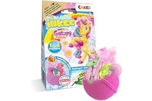 INKEE Surprise Galupy Unicorn | Einhorn Badebombe Kinder mit Überraschung, Badekugel 100g mit GALUPY Einhornfiguren, Karamellduft & Jojobaöl