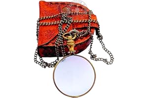 THE ANTIQUE HOUSE Antique Brass Magnifying Glass, Optical Magnifier Lens with Necklace Chain Monocle for Library Reading Fine Print Zooming Increase Vision