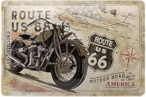 Nostalgic-Art Cartel de chapa retro Route 66 – Bike Map – Idea de regalo para los fans de la Ruta 66, metálico, Diseño vintage decorativo, 20 x 30 cm