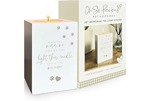 OH SO PRECIOUS PET KEEPSAKES Pet Memorial Tea Light Holder | White Wooden Bereavement Candle Holder with Paw Prints, Heart Design, and Verse | Sympathy Gift for Pet Loss | 10x7x7cm