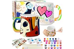 Roaxkois Keramik Bemalen Set, Tassen Bemalen Set Enthält Tassen, Pinsel, Farben und Anleitung zum Malen, Töpferset für Zuhause, Bastelset Erwachsene