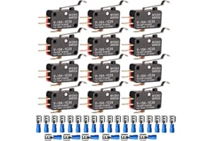 Gebildet 12pcs V-154-1C25 125V/250V 15A Momentaneo Micro Interruttore,Finecorsa SPDT 3Pin,1NO 1NC Mini Interruttore a Levetta Pulsante Tipo+24pcs Terminali