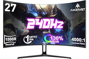 Amzfast Ecran PC Gamer Incurvé 27 Pouces - 240Hz, FHD 1920x1080, 1ms MPRT, sRGB 130%, Anti-Lumière Bleue, HDR, Adaptive Sync, HDMI 2.0/DP 1.4, VESA 100x100, AMZG27C1Pro