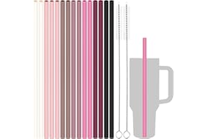 Tomorotec Silikonowe słomki wielokrotnego użytku, 31 cm, 15 sztuk, ze szczotkami do czyszczenia kubków Stanley, 1,134 g, 850 g, 560 g, bez hałasu, bez BPA, silikon klasy spożywczej, regulowane do