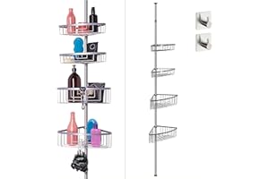 smartpeas Estante De Ducha Telescópica Sin Necesidad De Taladrar - 4 Cestas - Tamaño Ajustable De 76 A 280 Cm - Apariencia Cromada - Extra:¡2 Ganchos Autoadhesivos!