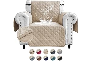 FIGOOO Sofa Covers Water Resistant Sofa Slipcovers 1 Seater Waterproof Reversible Anti-Slip Anti-Scratch Sofa Cover with Non Slip Elastic Straps for Dogs Cats Pets,Beige