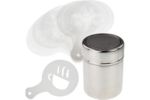 THERMOMETER WORLD Chocolate Shaker with 16 Piece Coffee Stencils Set for Coffee Lovers Decorating Cappuccino Latte Hot Chocolate Cocoa Cake Design Decoration Duster