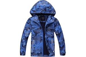 YoungSoul Manteaux Imperméables Garçon Veste Softshell Imprimée Blouson de Pluie Coupe Vent a Capuche