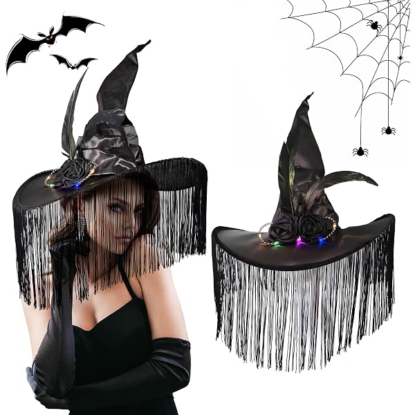 Chapeau De Sorcière En Velours Noir - Accessoire Déguisement Halloween, Carnaval - Pour Femmes Et Adultes
