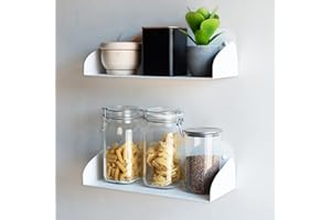 MILUKA Set 2 Mensole da Muro design 40 cm in metallo Bianco | Libreria da Parete Sospesa | Scaffale Modulare Invisibile Porta Libri, CD | Salvaspazio per la Casa