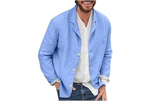 AEGJEGVD Men Linen Shirt Jacket UK Clearance Cotton Linen Casual Blazer Three Buttons Solid Color Loose Suit Jacket Sport Coat Summer Spring Shirts Comforty Lightweight Stylish Blazers Jackets