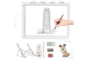 TOHETO A3 Light Pad with Foldable Stand, UL Certified Adapter, 8000 Lux Super Bright Ultra Thin Pad for Cricut Weeding Vinyl, Artist Drawing Light Box/Board/Table for Tracing, Sketching - White