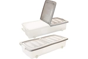 2friends Lot de 2 boîtes de rangement sous lit avec roulettes 80 x 40 x 17 cm (32 litres), couvercle divisé avec fermoirs à clip, transparent/sable, fabriqué en UE
