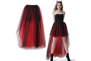 SUPERUM Damen Tüllrock Spitze,Tüll Rock Asymmetrisch Mehrlagig vorne Kürzer,Hinten Länger Rock tütü für Halloween Steampunk Gothic Rockabilly