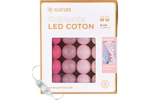 GuirLED - Guirlande lumineuse boules coton LED USB - Veilleuse bébé 2h - Adaptateur secteur double USB 2A inc…
