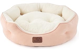 Bedsure Letto per Cani Piccoli Lavabile - Letti Grandi per Gatti da Interno e Cuccioli, Letto Rotondo per Cani di Media Taglia con Fondo Antiscivolo, rosa, 51 x 48 x 15cm