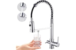MOGFCT Robinet de cuisine 3 voies, robinet de cuisine extensible, robinet d'évier en laiton, robinet de mélange 3 en 1 pour filtre à eau(Chrome)