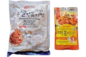 BOWLTIFUL Korean Topokki Rice Cake Sticks Kit | 500g Plain Tteokbokki + Sweet & Spicy Sauce 150g | Korean Street Food DIY Meal Set