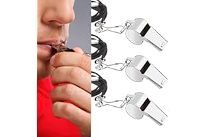 EHIOG Lot De 3 Sifflets en Acier Inoxydable, Sifflets de Sport avec Cordon, Extra-Bruyant Arbitre Entraîneur Sifflet pour Les Sports Scolaires, Football, Basketball Protection des Sauveteurs de Urgence