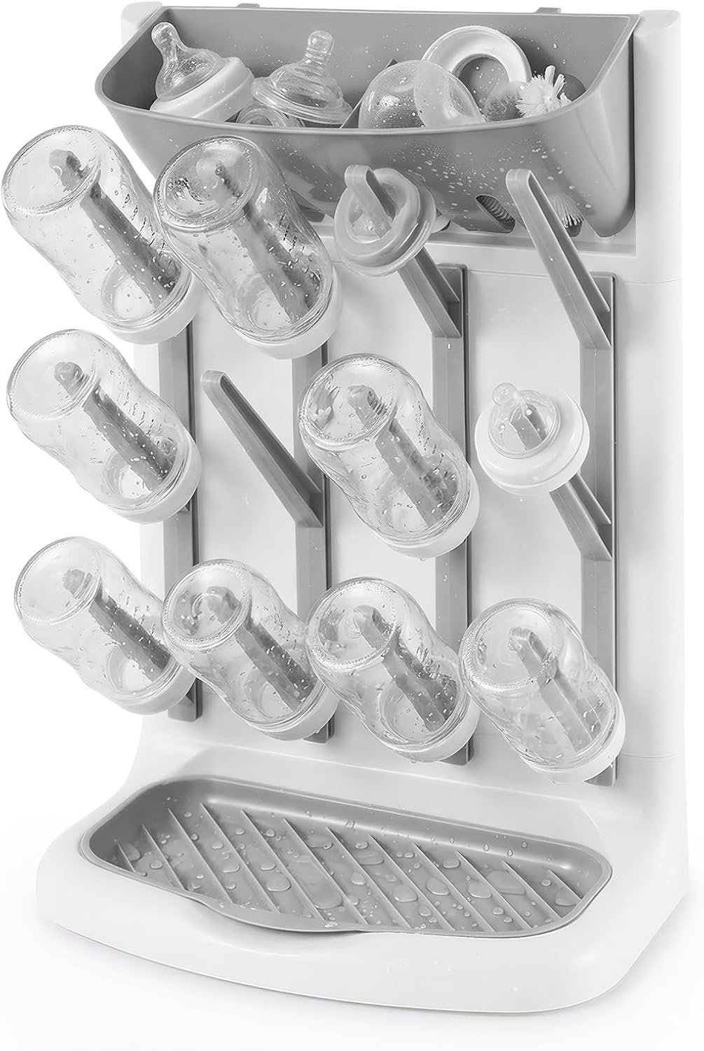 shaojian Baby Bottle Drying Rack with 12 Hooks Space Saving Vertical Bottle Dryer Rack Holder with Detachable Bottom Drip Tray for Kitchen Countertop Storage Accessories(grey)