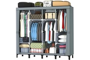 LOEFME Armadietto portaoggetti 170 x 175 x 45 cm, per camera da letto, cabina armadio, con 2 aste di sospensione e 18 tasche laterali, in tessuto, grigio