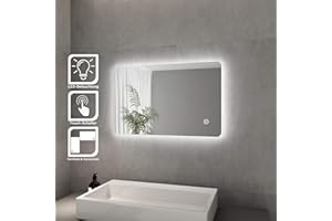 ELEGANT Specchio da Bagno a LED da Muro 80 x 50cm, Specchio Parete con Interruttore Touch e Anti Appannamento, Specchio da Parete Moderno Impermeabile IP44
