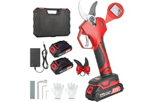 VOTHEN Forbici Potatura Elettriche Professionali, Apertura Lama 40mm, 2 Batterie 2000mAh, Motore Brushless, Display Digitale, Lame Intercambiabili, Ideale per Giardinaggio e Professionale-Rosso