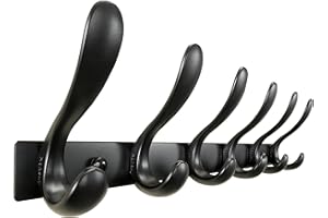 Honsky Garderobenhaken, Garderobenleiste, Wandgarderobe, Hakenleiste mit 6 Doppelte Haken, Hakenleiste Garderobe für Jacken, Mäntel, Schals, Schwarz