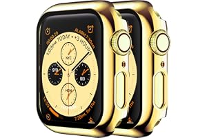 2-pack HANKN 45 mm härdat glasfodral kompatibelt med Apple Watch Series 7 45 mm skärmskydd i härdat glas, pläterad hård PC-sk