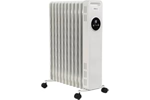 Zanussi 2300W Oil Filled Radiator 11 Fin Portable Electric Heater & Remote Control, White, Display & 24 Hour Timer, Adjustable Thermostat, 3 Heat Settings, Safety Cut-off, 20 m sq Room Size, ZOFR5005