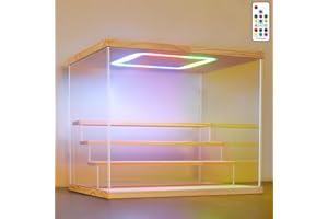 Nonemey Vitrine pour Collection en Acrylique Transparente avec Éclairage LED RVB Télécommandé – Présentoir Anti-Poussière 2/3/4/5/6 Niveaux pour Figurines et Lego (Bois, 4Tier-31.5x24.5x26.5cm)