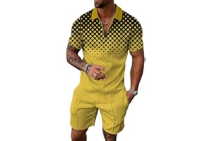 Osheoiso Trainingsanzug für Herren Sommer Sportanzug 2 Teiliges Outfit Sport Set Kurzarm T-Shirts + Kurze Hose Sets Freizeitanzug Männer Business Polo Hemd mit Revers Sporthose