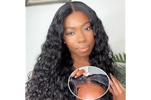 CLASSINE Wear and Go Glueless Wigs Pre Cut 4x4 Water Wave Lace Frontal Wigs Human Hair for Black Women Pelucas Mujer Pelo Natural Humano Rizado Pelucas Cabello Natural Color Negro Natural 16 Pulgadas