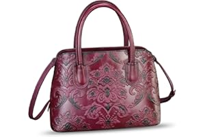 IVTG Genuine Leather Handbag for Women Top Handle Satchel Handmade Retro Embossed Leather Vintage Crossbody Purse