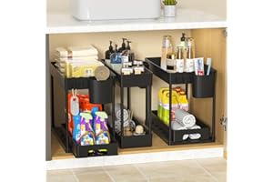 Cinnani 3 Pezzi Organizer Sottolavello Cucina a 2 Livelli，sottolavello cucina salvaspazio con12 Ganci e 4 Tazza appesa,Ripiano Multiuso sotto Lavello per Cucina Bagno