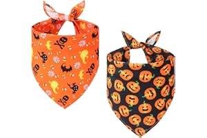 SRIZIAN 2 Pcs Halloween Dog Bandanas, Adjustable Triangle Cat Dog Neckerchief, Triangle Scarfs with Pumpkin Pattern, Dog Halloween Costumes for Small Medium Large Dogs