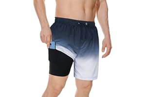 Century Star Szorty męskie kąpielówki, szybkoschnące, z podszewką z siatki, kieszenie, spodnie plażowe z regulowanym ściągaczem, ochrona przed promieniowaniem UV