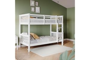 ZANOFIRA Bunk Bed with Ladder, Solid Pine Wood Bed Frame, Single 3 Foot Bed Set, Sleeper Bed For Kids Children Home, White